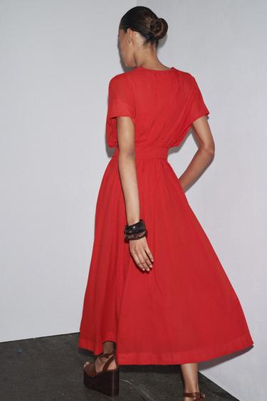 ZW COLLECTION MIDI DARTED DRESS - Red by Zara - Image 2