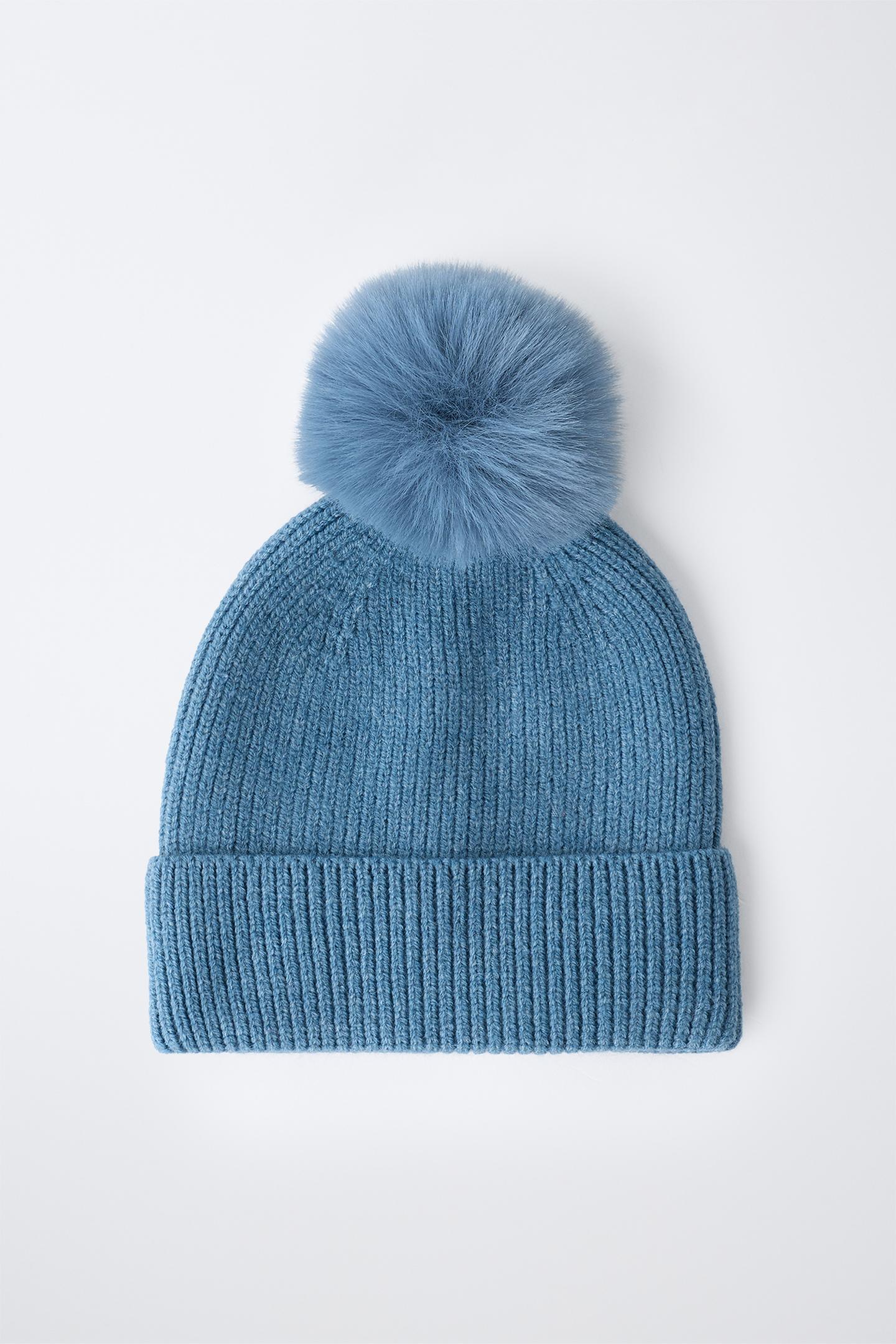 Детская шапка Zara Pompom Knit Beanie, цвет: Светлый синий — фото 4