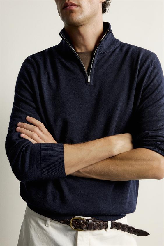 PULL 100 % LAINE À COL ZIPPÉ - Bleu marine de Zara - Image 4