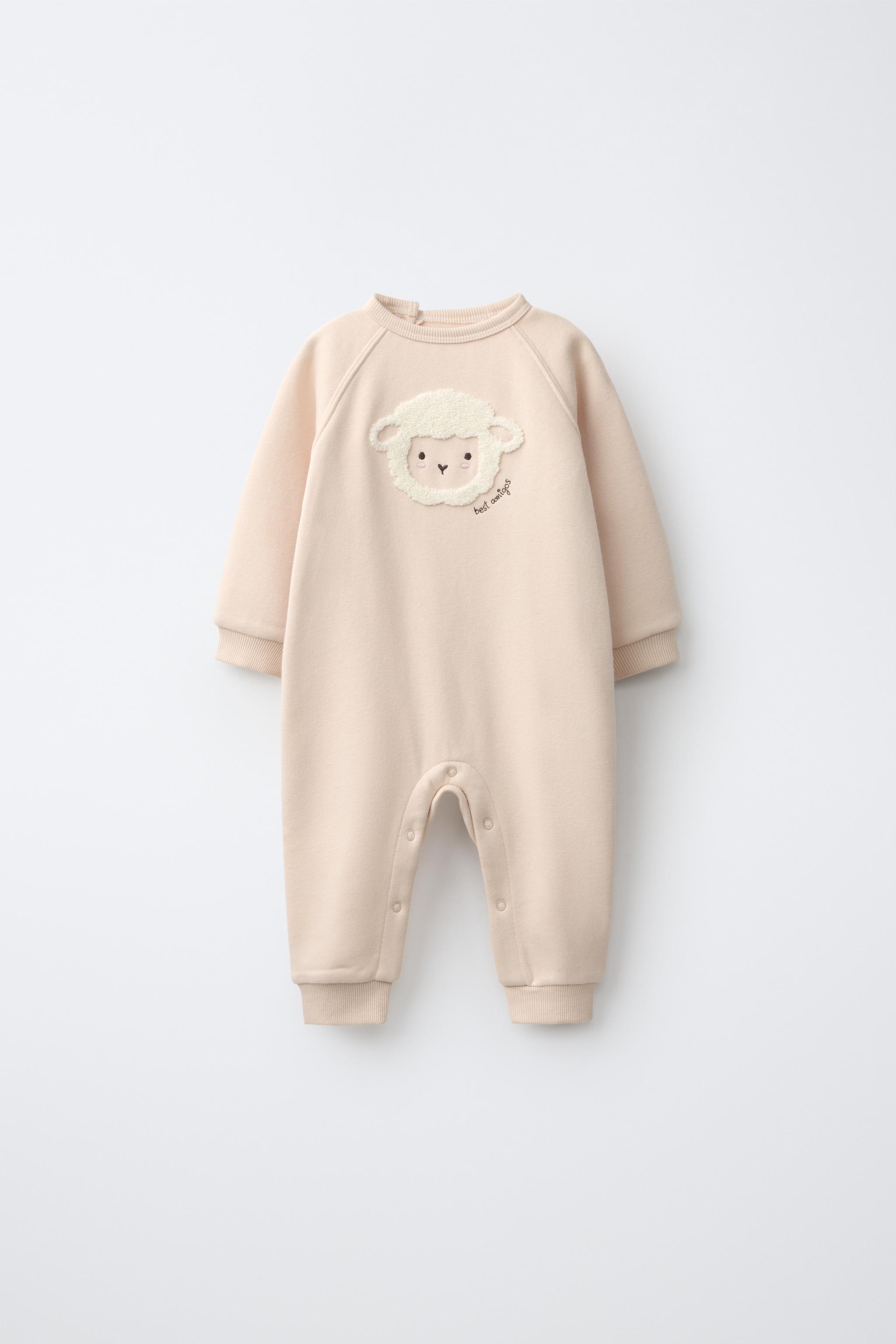 SHEEP EMBROIDERED LONG JUMPSUIT — Beige-pink