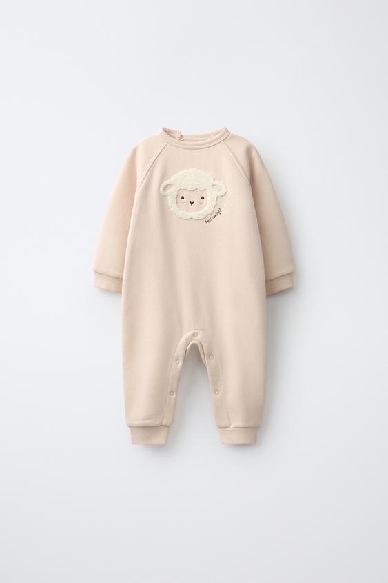 SHEEP EMBROIDERED FULL-LENGTH JUMPSUIT - Beige-pink by Zara - Image 0