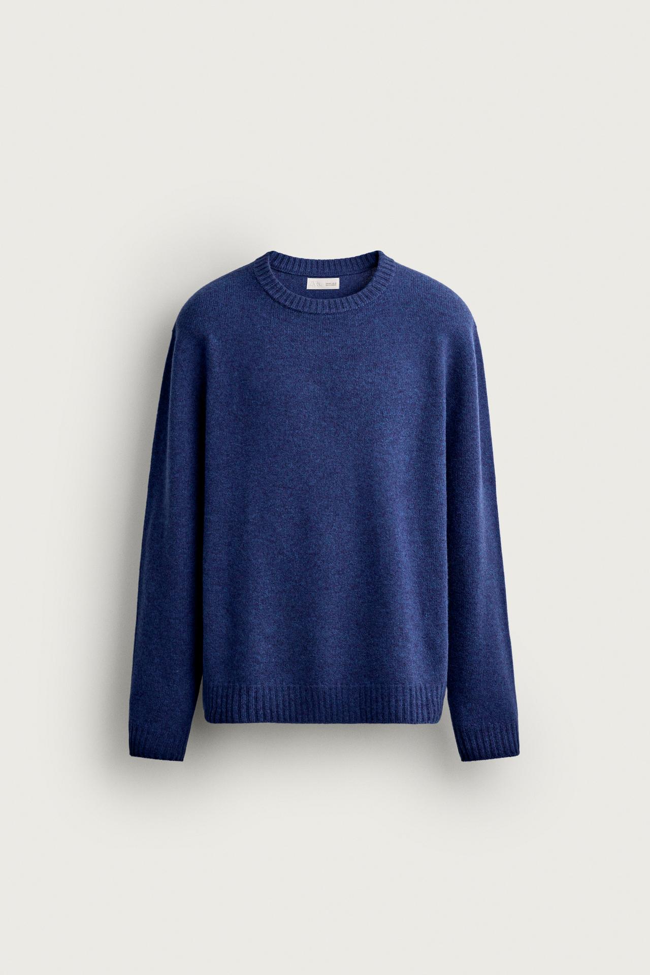 WOOL BLEND REGULAR FIT SWEATER — Mid-blue