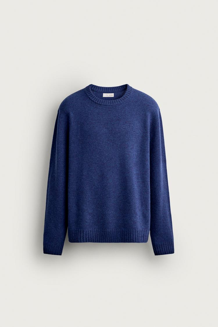 WOOL BLEND REGULAR FIT SWEATER — Mid-blue