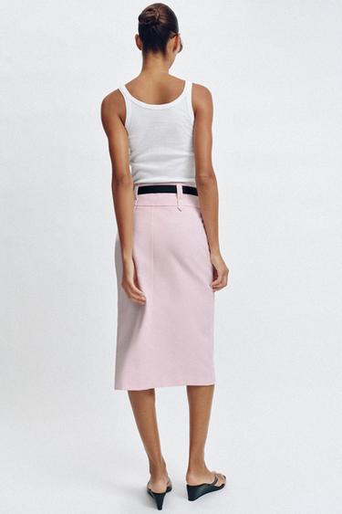 BELTED PENCIL MIDI SKIRT - Pink by Zara - Image 5