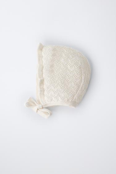 COTTON AND SILK OPENWORK BONNET - Ecru by Zara - Image 3