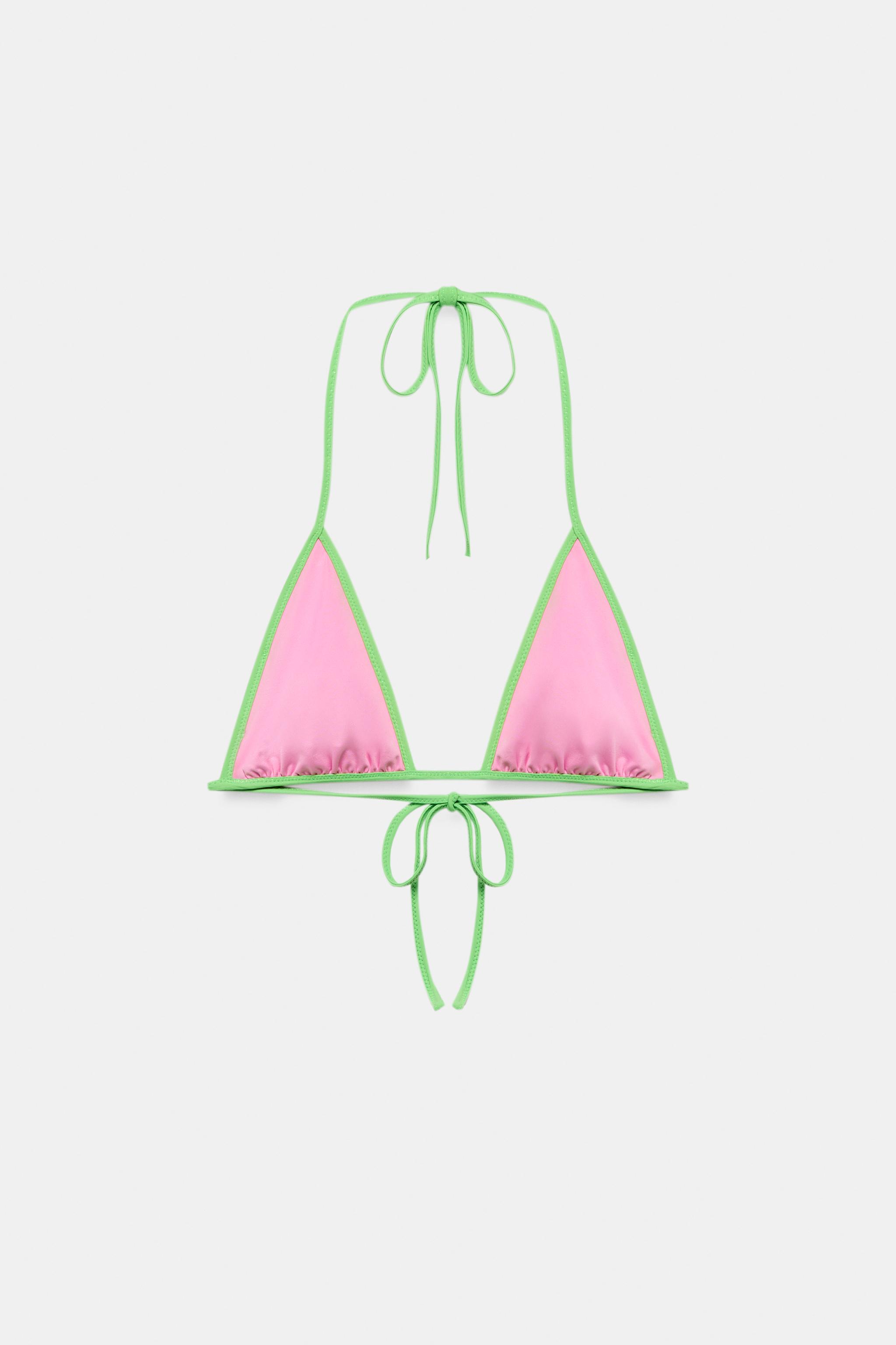 CONTRASTING TRIANGLE BIKINI TOP — Pink