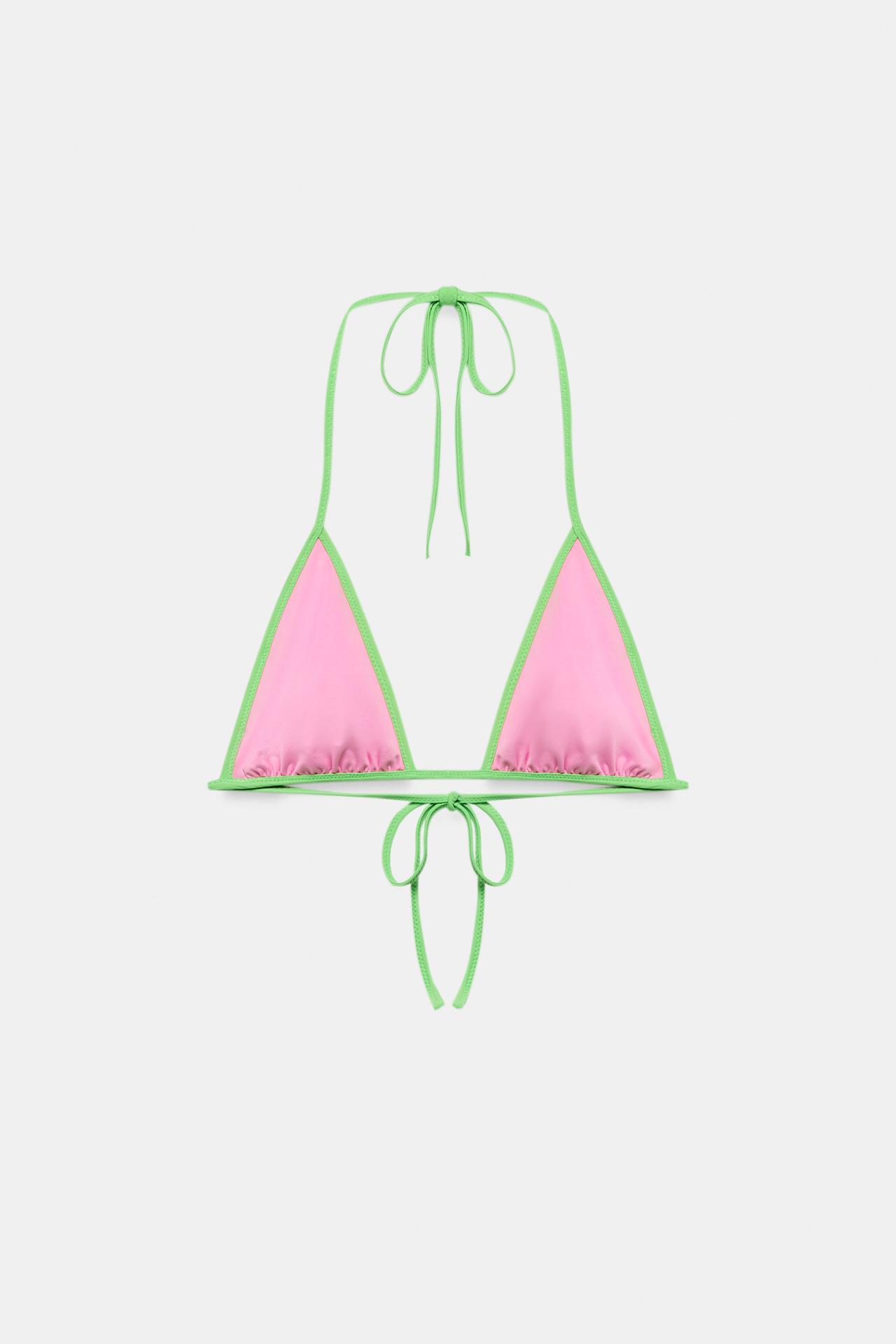 CONTRASTING TRIANGLE BIKINI TOP — Pink