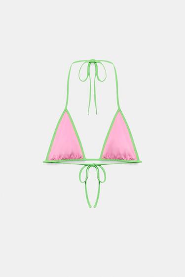 Zara 撞色三角形比基尼上裝 - 粉紅色