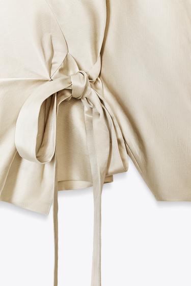 WRAP BLOUSE WITH BOW IN LINEN ZW COLLECTION - Beige by Zara - Image 6