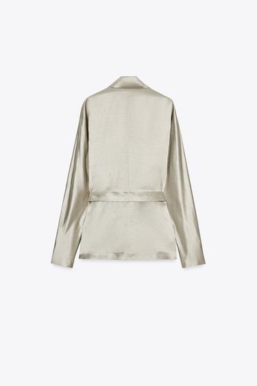 ZW COLLECTION LIMITED EDITION SATIN BELTED BLAZER - Stone by Zara - Image 4