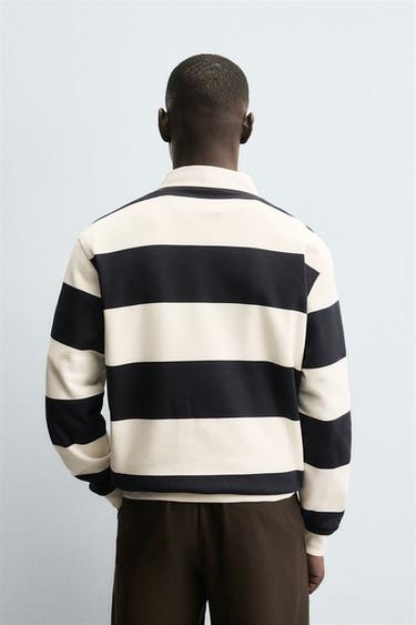 CONTRAST COLLAR POLO SWEATSHIRT - Ecru / Navy by Zara - Image 2