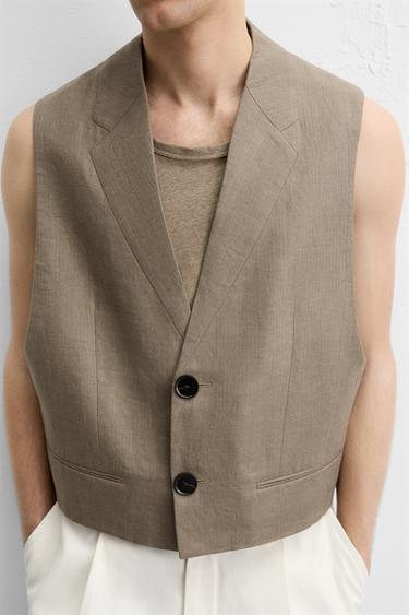 TEXTURED LINEN/COTTON WAISTCOAT - Brown marl by Zara - Image 5