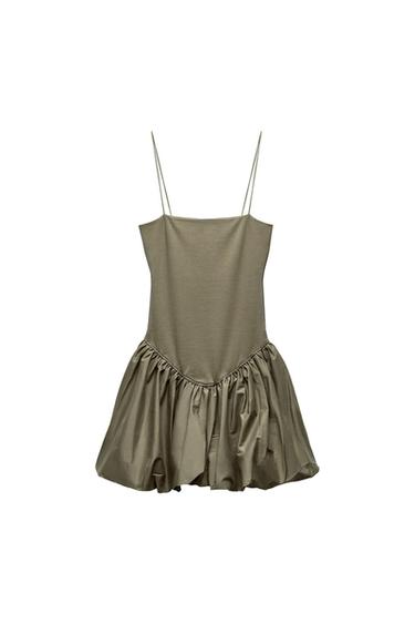 MIXED RIB POPLIN BALLOON DRESS