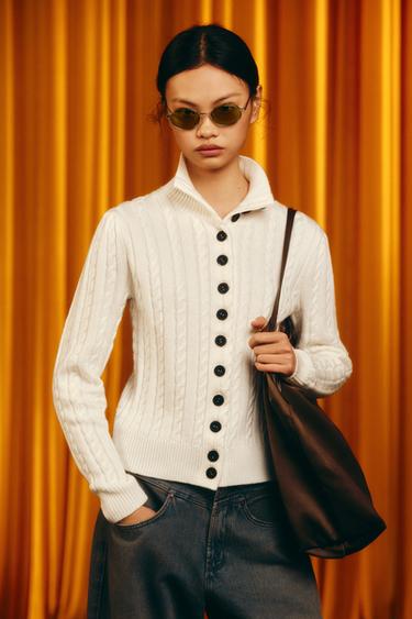 Zara 麻花針織開襟衫 - 裸色