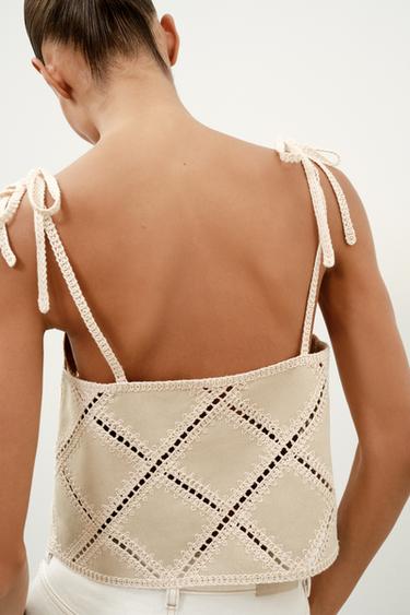 PATCHWORK STRAPPY TOP - Ecru by Zara - Image 6