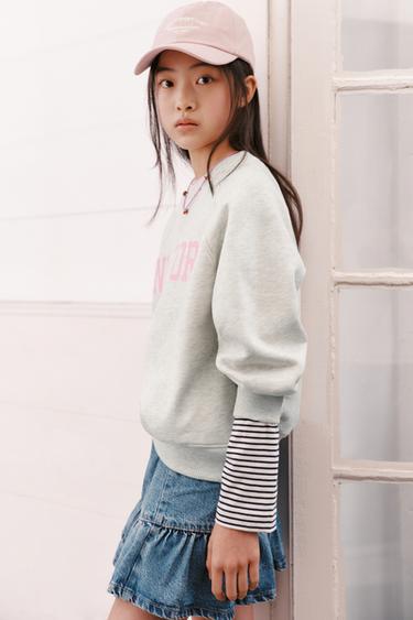 Zara 校園風標語運動衫 - 斑紋灰色