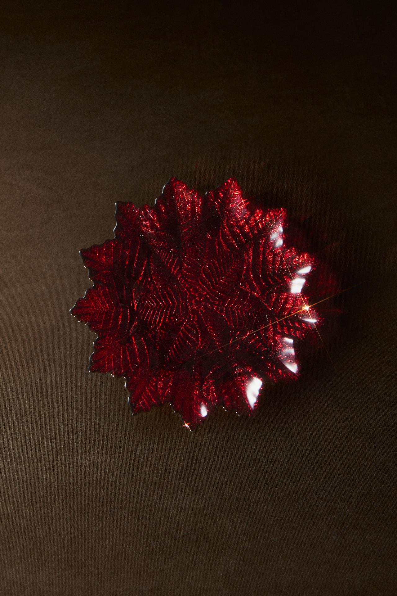 CHRISTMAS FLORAL GLASS DESSERT PLATE — Red