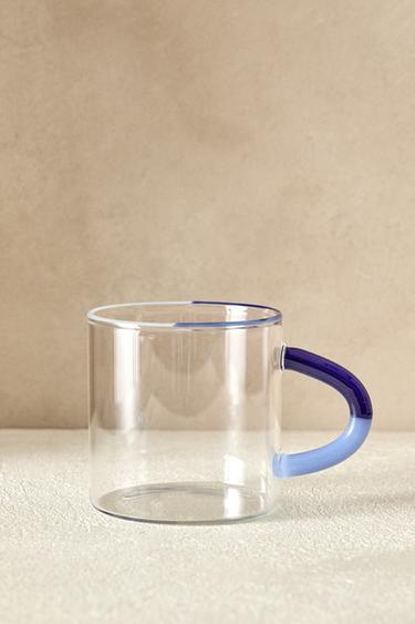 BOROSILICATE GLASS MUG WITH COLOURED HANDLE - Blue by Zara - Image 6