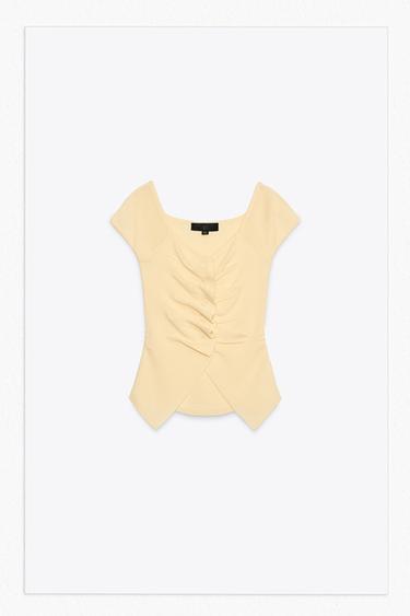 GERAFFTES-TOP AUS STRICK - Gelb von Zara