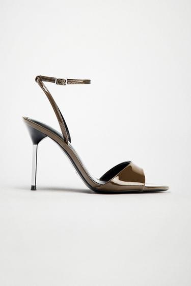 PATENT-EFFECT HIGH-HEEL SANDALS - Khaki Green by Zara