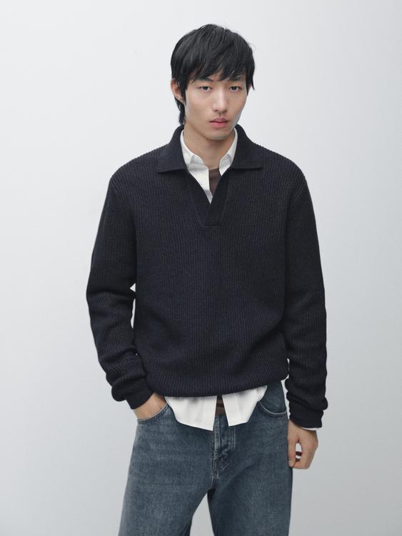 Cotton knit polo sweater
