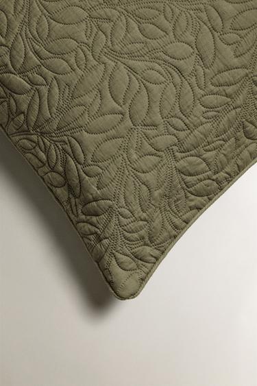 HOUSSE DE COUSSIN COUETTE MICROFIBRE FEUILLES - Vert de Zara - Image 1