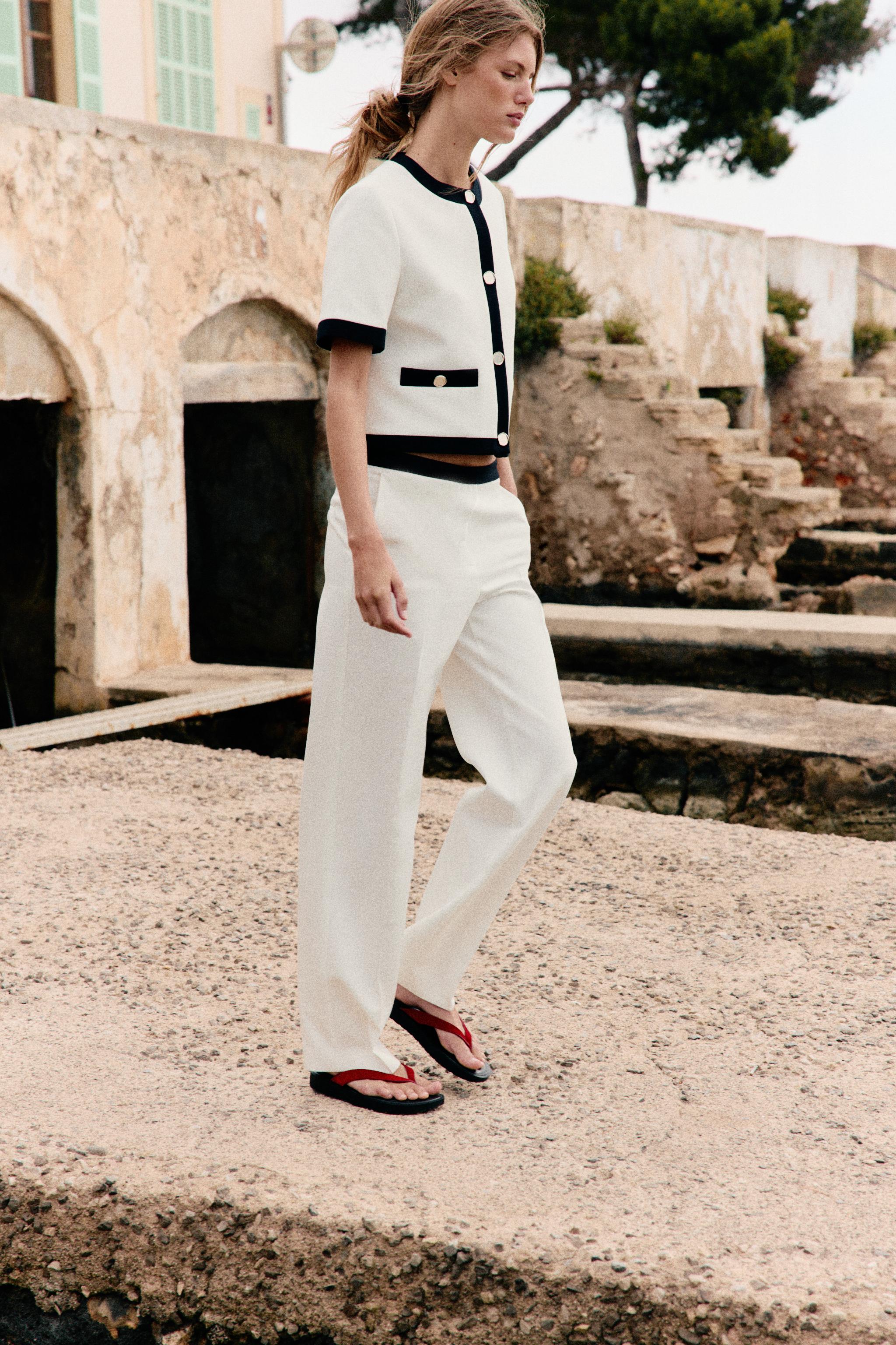 CONTRAST WAIST STRAIGHT PANTS