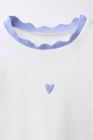 RIBBED T-SHIRT WITH CONTRAST TRIMS AND EMBROIDERY - Lavender by Zara - Image 2