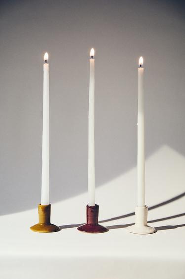 PACK OF STONEWARE CANDLE HOLDERS (PACK OF 3) - Multicoloured by Zara