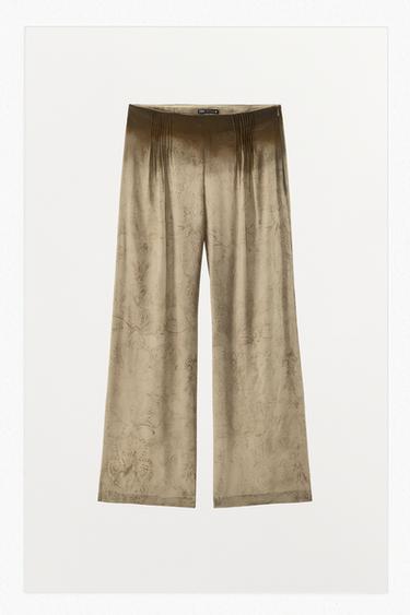 PRINTED TROUSERS WITH PLEATED WAIST - camel by Zara