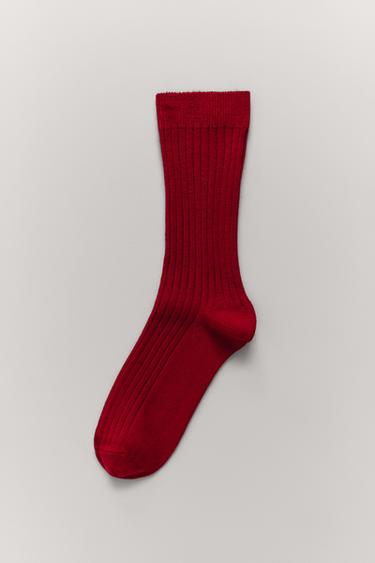 Zara LONG RIBBED SOCKS - Red