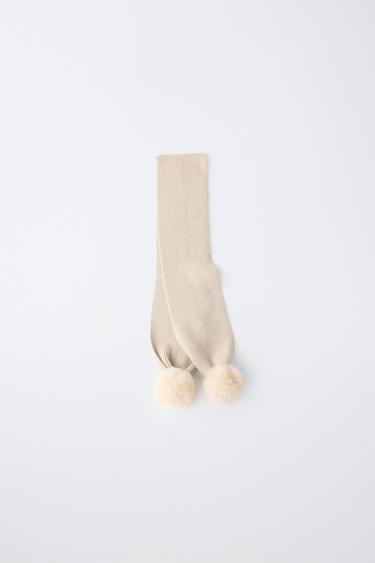 POM-POM KNIT SCARF — Sand 1