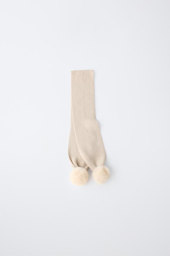 KNIT SCARF WITH POMPOMS - Sand by Zara - Image 0