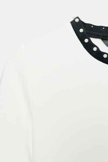 T-SHIRT EN TRICOT AVEC PERLES - Blanc de Zara - Image 6