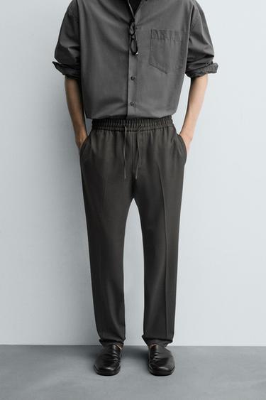 Zara 舒適版運動風褲腰長褲 - 深綠色