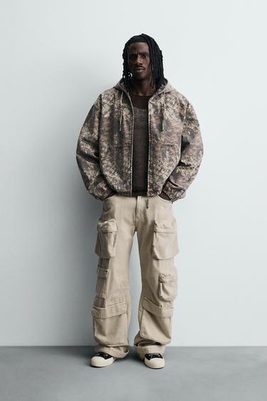 Zara ABSTRACT PRINT HOODED JACKET - Printed