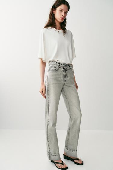 Z1975 STRAIGHT HIGH-WAIST CROSSOVER-WAIST JEANS - Grey by Zara