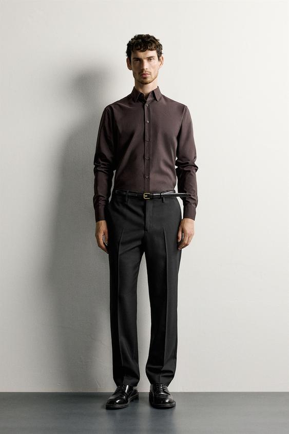 SLIM FIT SHIRT - Dark brown by Zara - Image 0
