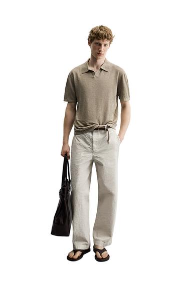 STRAIGHT-LEG SEERSUCKER TROUSERS - Sand by Zara