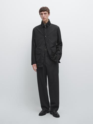 Parka capucha detalle tejido - Negro de Zara