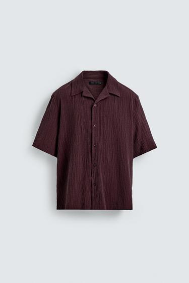 RELAXED FIT TEXTURED SHIRT - Burgundy by Zara