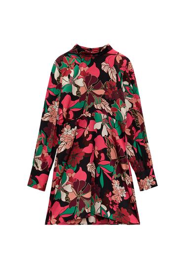 FLORAL PRINT SATIN DRESS