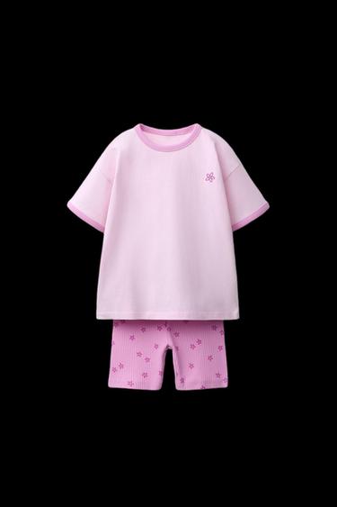 CONJUNTO CAMISETA Y LEGGING CICLISTA FLORES - Lila claro de Zara