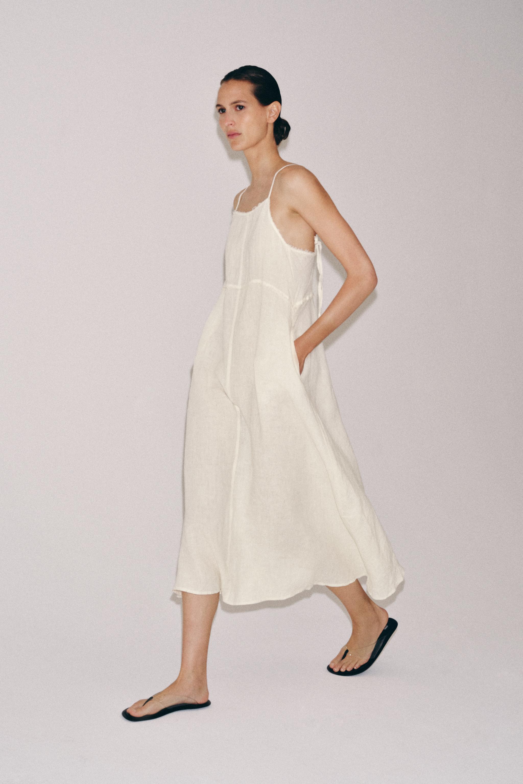 リネン100%ミディワンピースZWコレクション - エクリュ | ZARA Japan