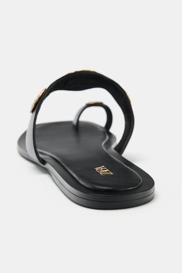 FLAT SANDALS WITH METAL DETAILS - Black by Zara - Image 7