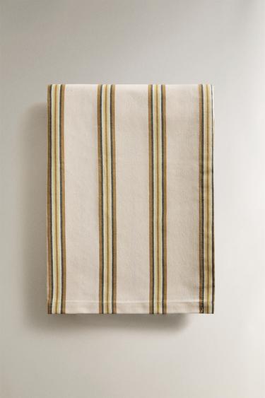RESIN-COATED TABLECLOTH WITH IRREGULAR STRIPES - Ecru by Zara