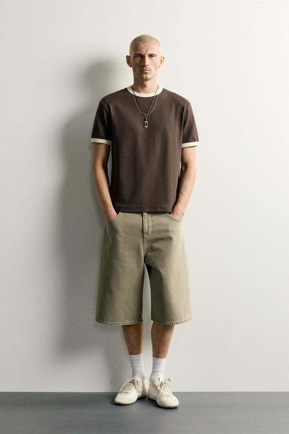 BASIC CONTRAST RIB T-SHIRT - Chocolate brown by Zara - Image 0