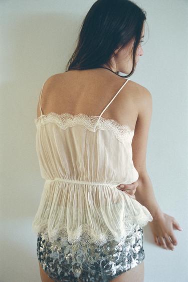 PLEATED LACE GEORGETTE TOP - Mid-ecru by Zara - Image 2