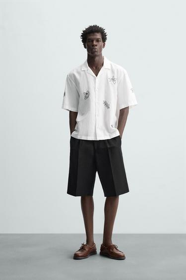 CAMISA ALGODÓN - LINO BORDADOS - Blanco de Zara - Imagen 0