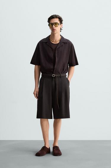 RELAXED FIT PLEATED BERMUDA SHORTS - Dark brown by Zara - Image 0
